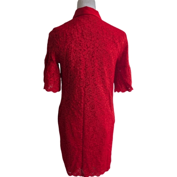 Banana Republic Red Lace Shirt Dress Size S - Bell Sleeves Collared Mini Dress - Picture 7 of 13